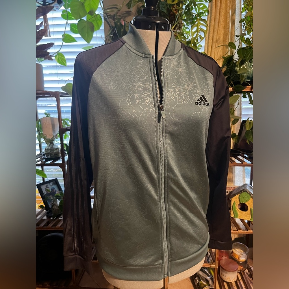 Adidas Black and sage green Floral Jacket